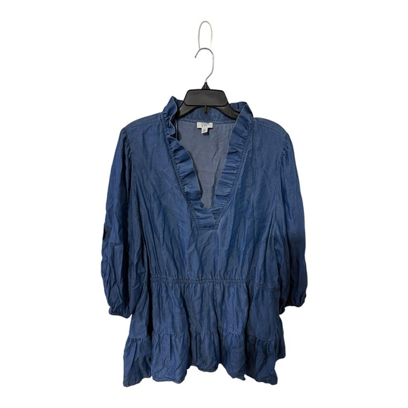 crown & ivy Tops - Crown & Ivy Womens 3X Blue Tencel Lyocell Ruffle V-Neck Peplum Blouse Top